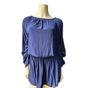 RAMY BROOK $345 Navy Blue Long Sleeve Slouch Tie Blouse Top XS